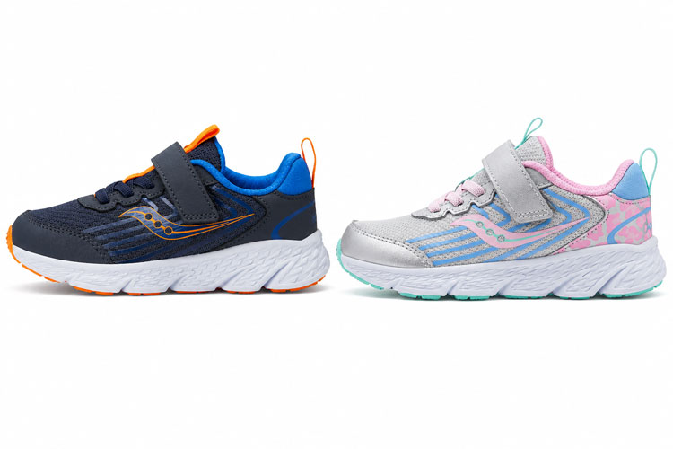 Available in wide widths, these lightweight sneakers feature hook-and-loop closures for easy on and off and a comfortable fit for children with wider feet.
