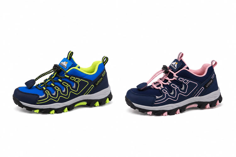 UOVO waterproof sneakers for kids with bungee laces and slip-resistant outsoles.