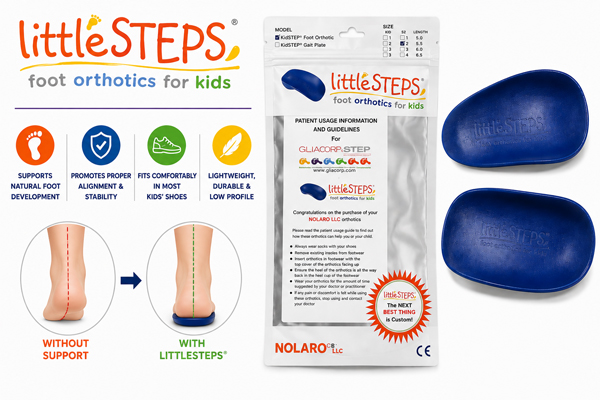littleSTEPS foot orthotics for kids to help improve foot and heel alignment.