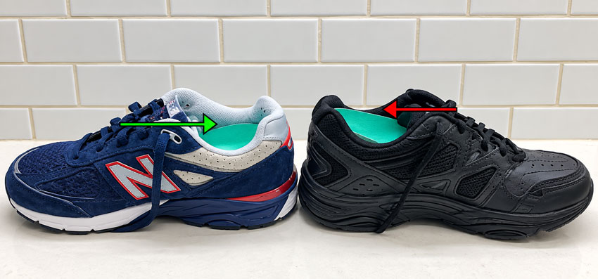 Heel cups fit deeper inside a New Balance shoe compared to a less-deep shoe.