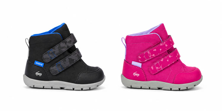 Adaptable waterproof boots for kids with extra-long Velcro straps.