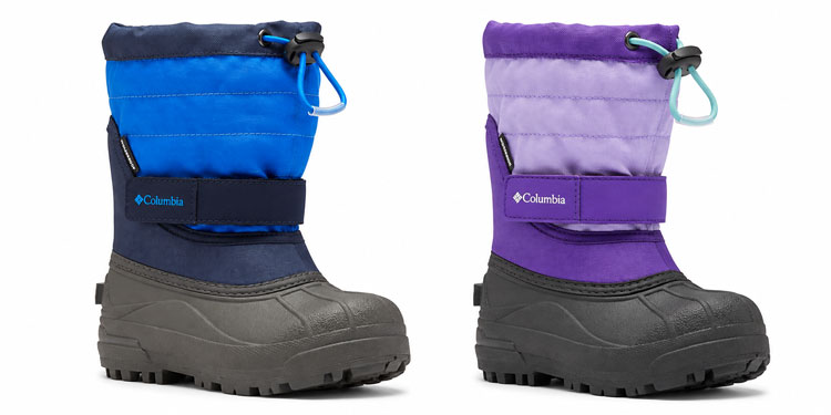 Columbia waterproof insulated snow boots for kids with removable liners.