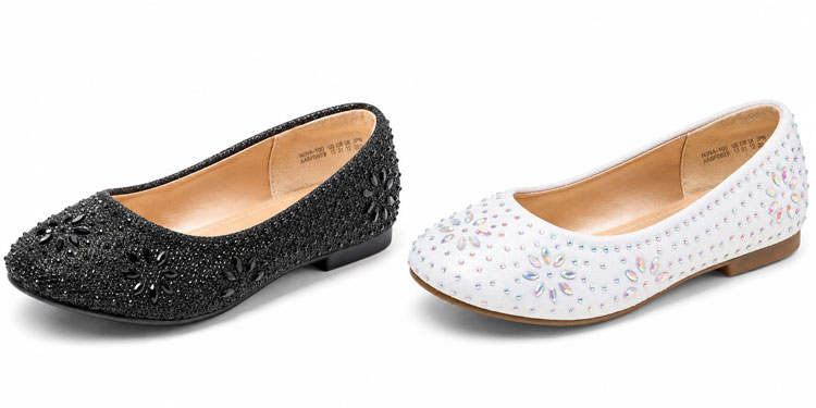 DREAM PAIRS wide dress flats for girls in black and white.