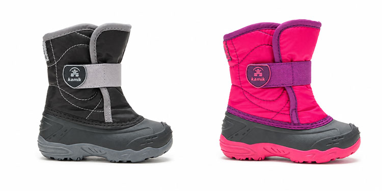 Kamik kids’ snow boots with Velcro straps and wide openings.