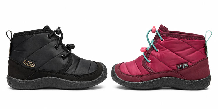 KEEN Howser II Quilted waterproof winter boots for kids with bungee closures.