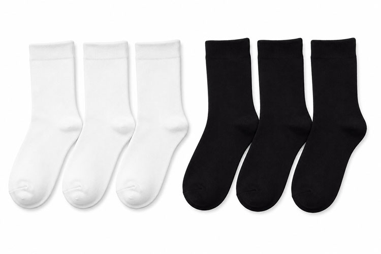 Seamless socks for kids with sensory issues in white and black.