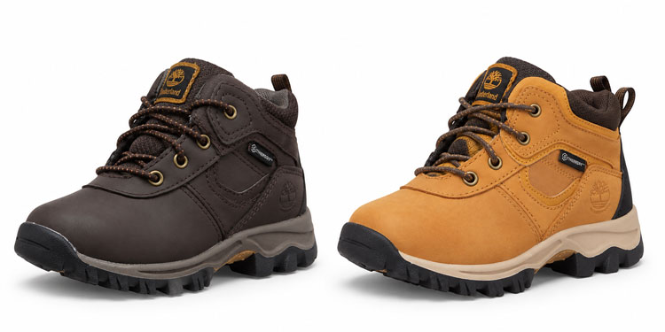 Timberland Mt. Maddsen waterproof hiking boots for kids with rigid soles.