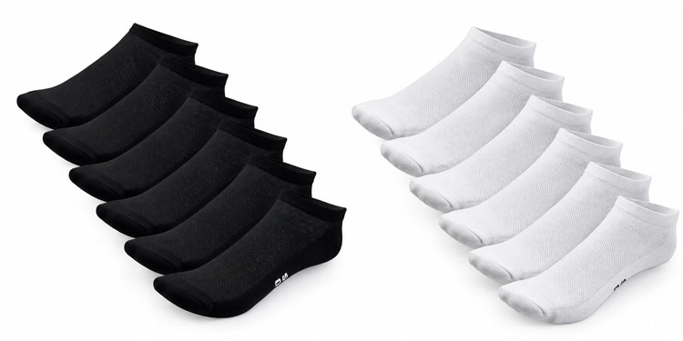 Breathable mesh ankle socks for sweaty feet in black and white.